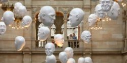 Heads - sculptures by Sophie Cave on show in the Expression Court of Kelvingrove Art Gallery and Museum, Glasgow