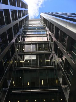 Metallic exterior of highrise bulding in London